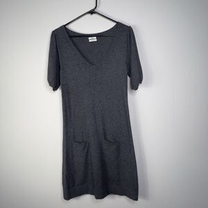 Wallace Gray V-Neck Lambswool Cashmere Angora Short Sleeve Sweater Dress Sz M